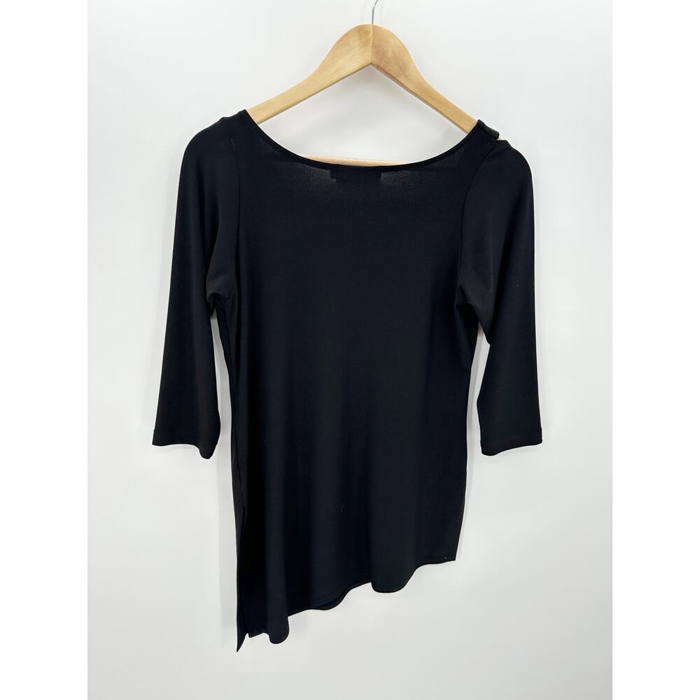 Sympli Womens 6 Black Cut Out Asymmetrical Focus Blouse Top 3/4 Sleeve Stretch - Picture 2 of 8